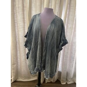 Easel Los Angeles Denim Blue Ruffle Trim Kimono Duster Jacket Medium